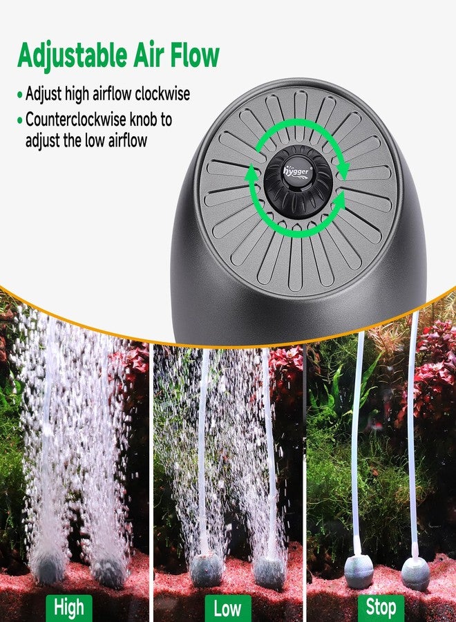 hygger Quiet Aquarium Air Pump, Adjustable Oxygen Aerator with Dual Output, 5W/8W Low Noise Air Pump with Air Stone Bubbler for Aquarium Fish Tank, Hydroponic System, 5W (Tank Up to 150 Gal) - Image 2