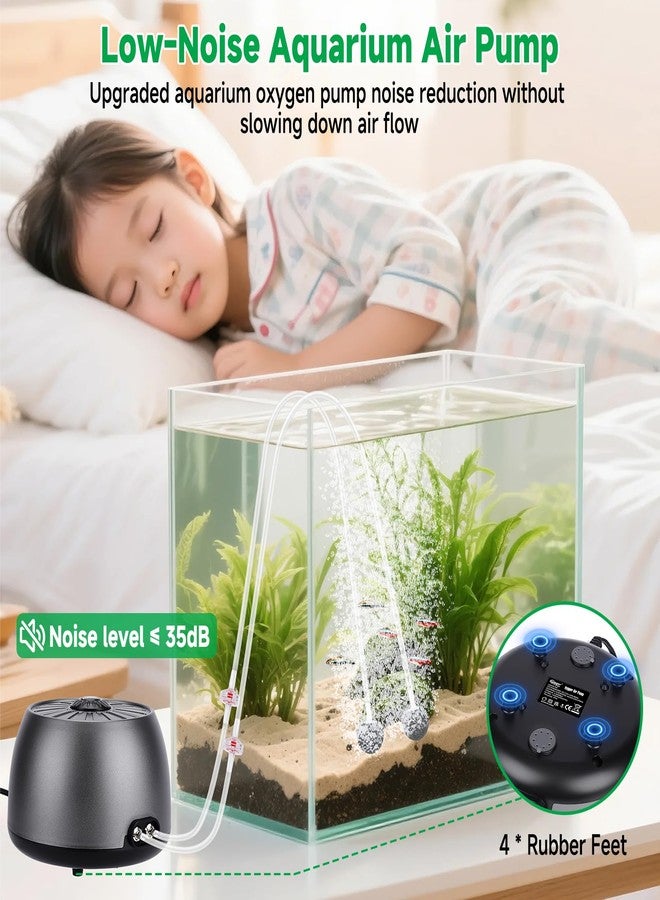 hygger Quiet Aquarium Air Pump, Adjustable Oxygen Aerator with Dual Output, 5W/8W Low Noise Air Pump with Air Stone Bubbler for Aquarium Fish Tank, Hydroponic System, 5W (Tank Up to 150 Gal) - Image 3