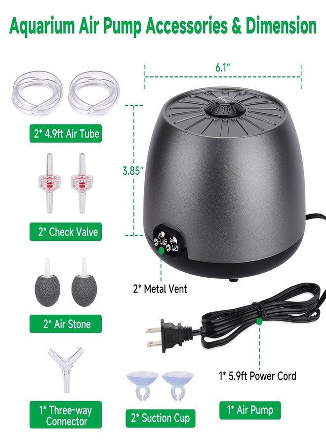hygger Quiet Aquarium Air Pump, Adjustable Oxygen Aerator with Dual Output, 5W/8W Low Noise Air Pump with Air Stone Bubbler for Aquarium Fish Tank, Hydroponic System, 5W (Tank Up to 150 Gal) - Image 4