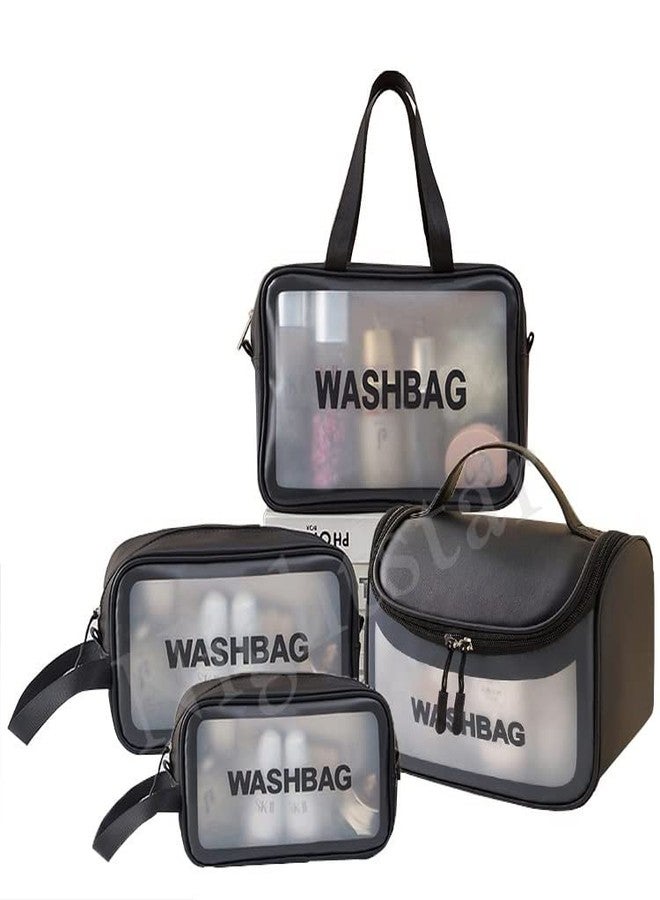 Nightstar Multipurpose Clear PVC Zipper Cosmetic Travel Wash Bag Toiletry Makeup Organizer Portable Carry Bag Pouch for Women Girls (Pack of 4) (Black) - Image 1