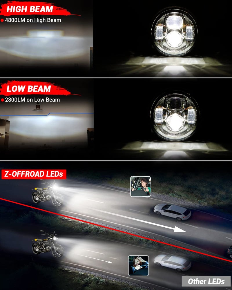 Z-OFFROAD New 7 Inch Motorcycle LED Headlight 4.5" Fog Passing Lights, DOT Kit Compatible with Harley Davidson Road King Electra Glide Ultra Classic Heritage Softail Fat Boy Street Glide, Black - Image 3