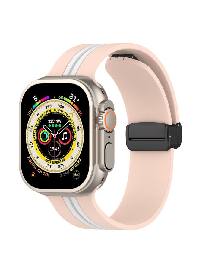 Replacement Strap Magnetic Clasp Two-Color Silicone Watch Band For Apple Watch Ultra 49mm Pink+White