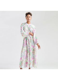 All-Over Print Maxi Shirt Dress with Long Sleeves