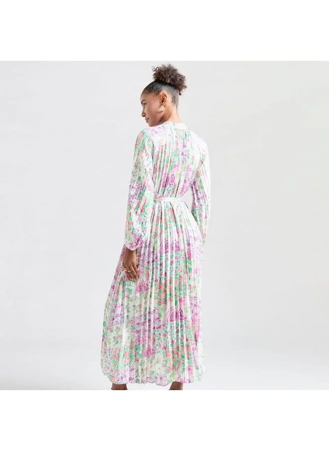 FAV All-Over Print Maxi Shirt Dress with Long Sleeves