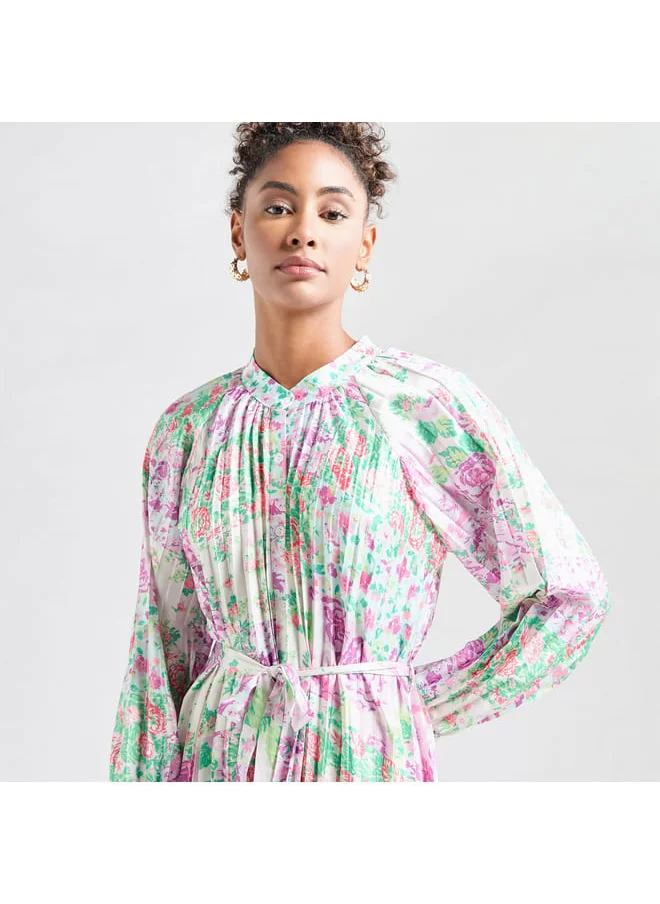 FAV All-Over Print Maxi Shirt Dress with Long Sleeves