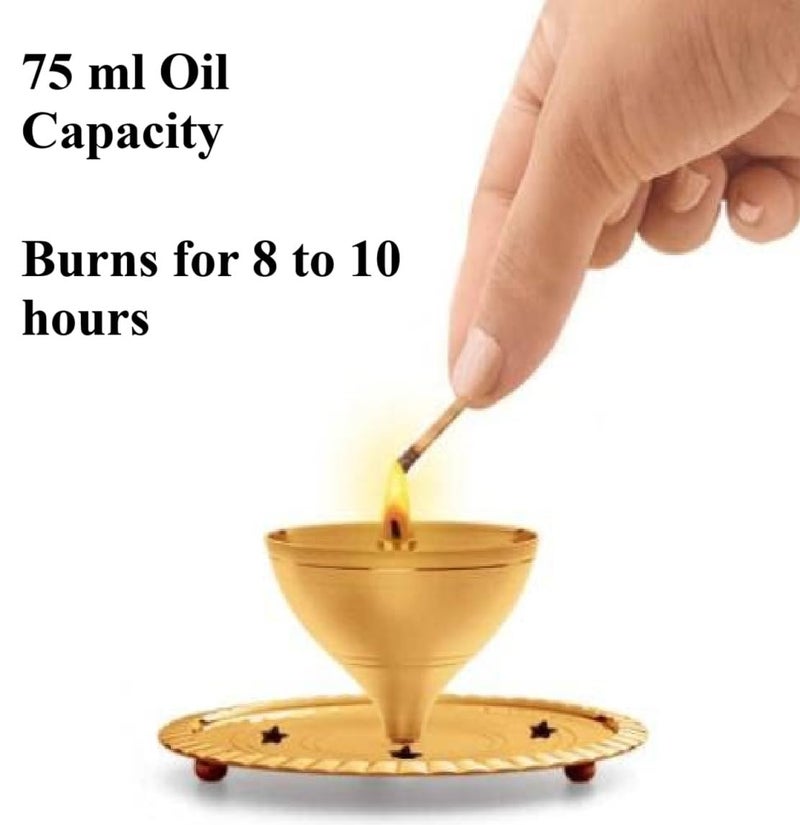 Ein Sof Large Size Decorative Brass Akhand Diya with Glass Cover , Puja Dia for Mandir , Oil Lantern and Tea Light Holder (Height 8 inches) - Image 3