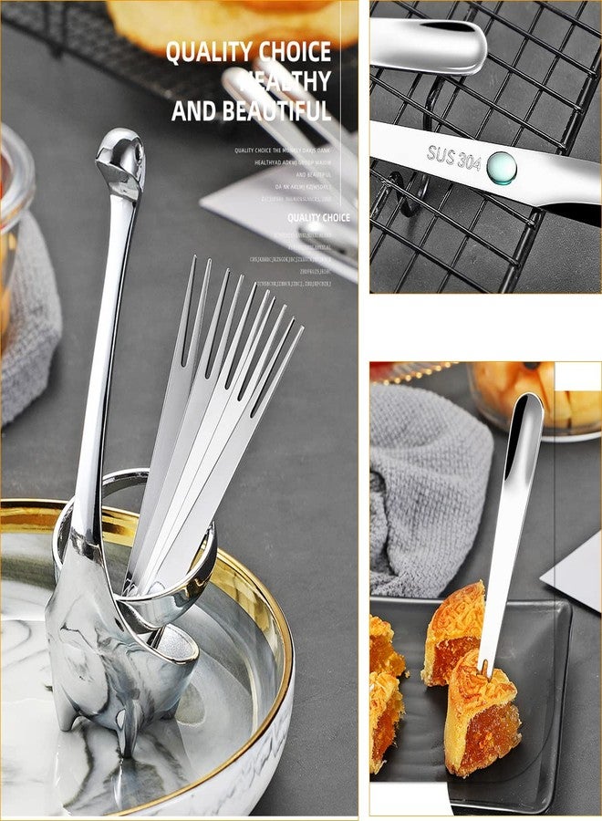 Ikerall 8 Pack Crab Stainless Steel Forks,(2 in 1 Spoon + Fork) Escargot Forks 2 Prong Tasting Appetizer Forks Portable Cocktail Salad Fruit Forks for Party Travel（4.8 Inches 8 Set） (Silver) - Image 4