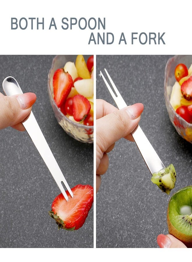 Ikerall 8 Pack Crab Stainless Steel Forks,(2 in 1 Spoon + Fork) Escargot Forks 2 Prong Tasting Appetizer Forks Portable Cocktail Salad Fruit Forks for Party Travel（4.8 Inches 8 Set） (Silver) - Image 2