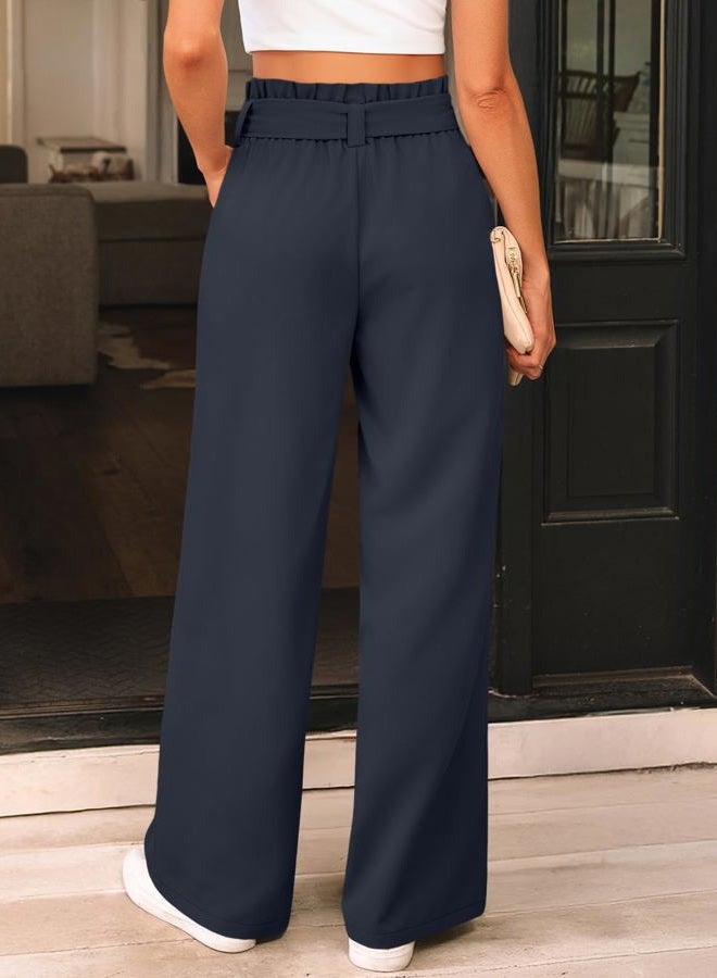LILLUSORY Wide Leg Dress Pants Women's Paperbag High Waisted Business Casual Trousers with Removable Belt, Navy Blue, XL - Image 4