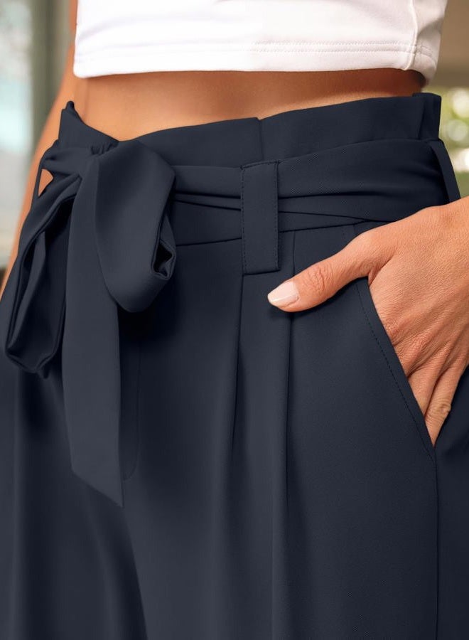 LILLUSORY Wide Leg Dress Pants Women's Paperbag High Waisted Business Casual Trousers with Removable Belt, Navy Blue, XL - Image 5