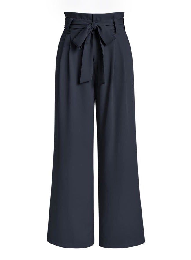 LILLUSORY Wide Leg Dress Pants Women's Paperbag High Waisted Business Casual Trousers with Removable Belt, Navy Blue, XL - Image 1