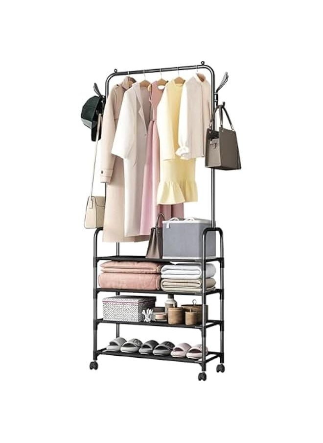 HOOKOR Coat Rack, 3 in 1 Metal Hall Tree with 2 Removable HooksClothes Rail, Coat Racks Free Standing with Shoe Storage Bench for Entryway Living Room Bedroom,Black,4 Tier  - Image 1