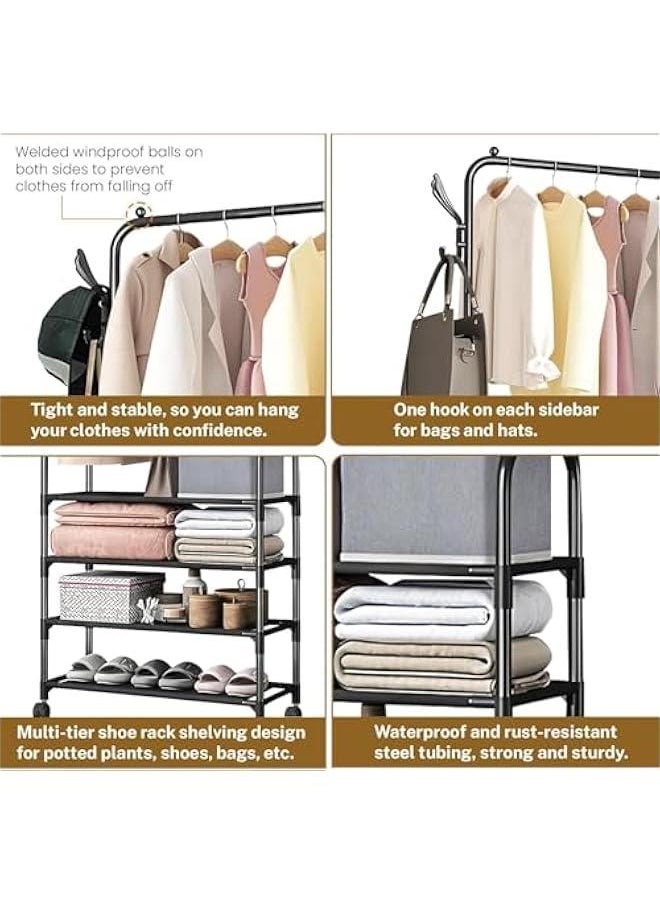 HOOKOR Coat Rack, 3 in 1 Metal Hall Tree with 2 Removable HooksClothes Rail, Coat Racks Free Standing with Shoe Storage Bench for Entryway Living Room Bedroom,Black,4 Tier  - Image 2