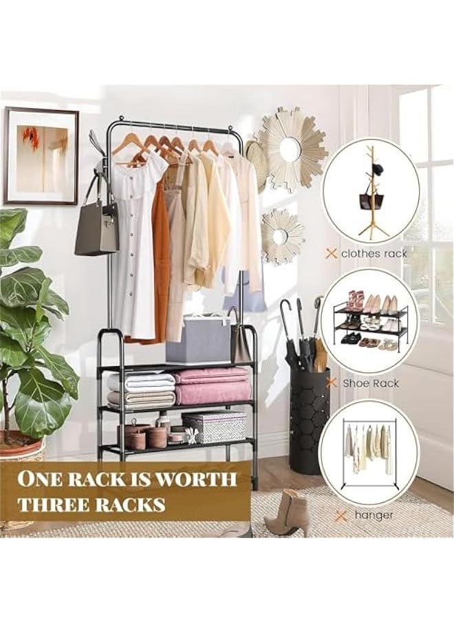 HOOKOR Coat Rack, 3 in 1 Metal Hall Tree with 2 Removable HooksClothes Rail, Coat Racks Free Standing with Shoe Storage Bench for Entryway Living Room Bedroom,Black,4 Tier  - Image 3