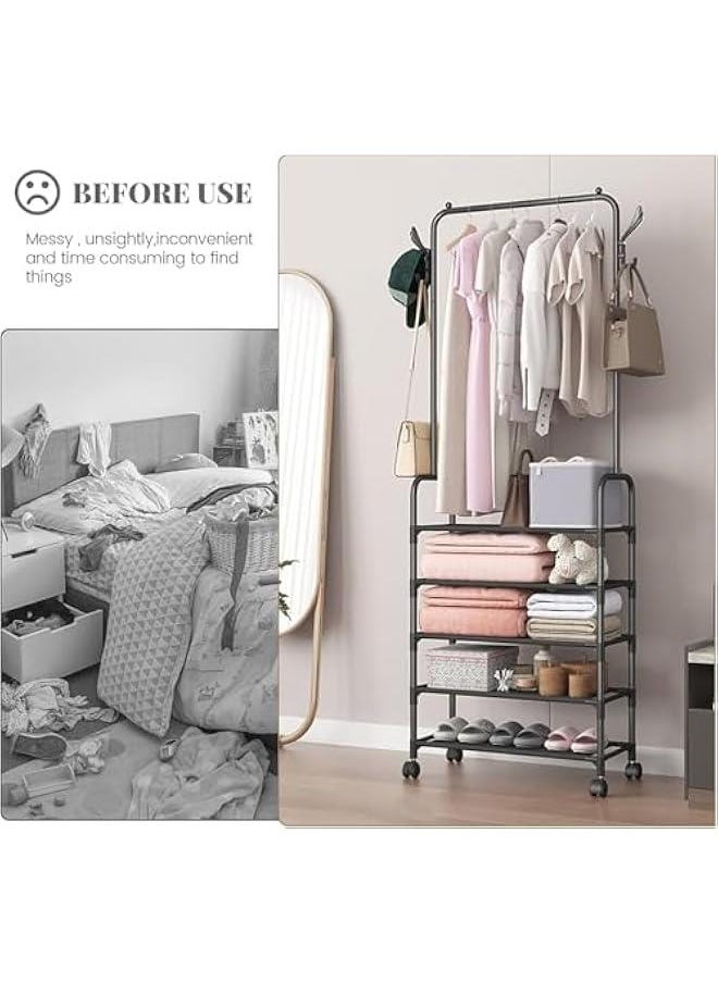 HOOKOR Coat Rack, 3 in 1 Metal Hall Tree with 2 Removable HooksClothes Rail, Coat Racks Free Standing with Shoe Storage Bench for Entryway Living Room Bedroom,Black,4 Tier  - Image 4