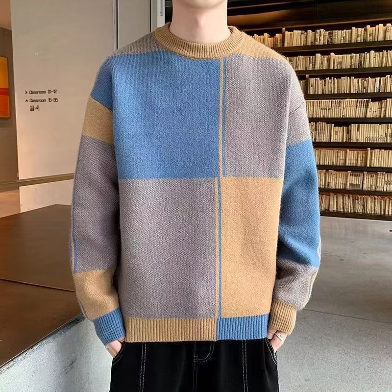 Loose Fit Mens round Neck Knitted Base Layer Shirt Autumn Winter 2023 Fashionable Teenage Winter Clothes Cotton Blend Long Sleeve Brown  - Image 1