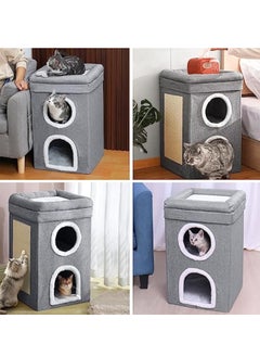 Arabest Cat House 2-in-1 Large Kitten Cave Foldable Pet Bed with Balcony and Cube Cat Scratching Pad Collapsible Kitty Hideaway Playground Pet Sleeping Cot Condo Tunnel Baby Cat Stool Play Center  - Image 3