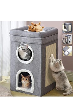 Arabest Cat House 2-in-1 Large Kitten Cave Foldable Pet Bed with Balcony and Cube Cat Scratching Pad Collapsible Kitty Hideaway Playground Pet Sleeping Cot Condo Tunnel Baby Cat Stool Play Center  - Image 1