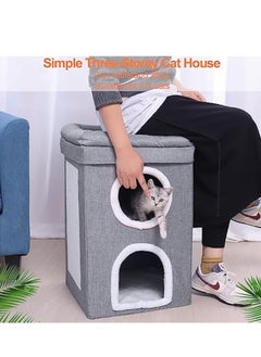 Arabest Cat House 2-in-1 Large Kitten Cave Foldable Pet Bed with Balcony and Cube Cat Scratching Pad Collapsible Kitty Hideaway Playground Pet Sleeping Cot Condo Tunnel Baby Cat Stool Play Center  - Image 2