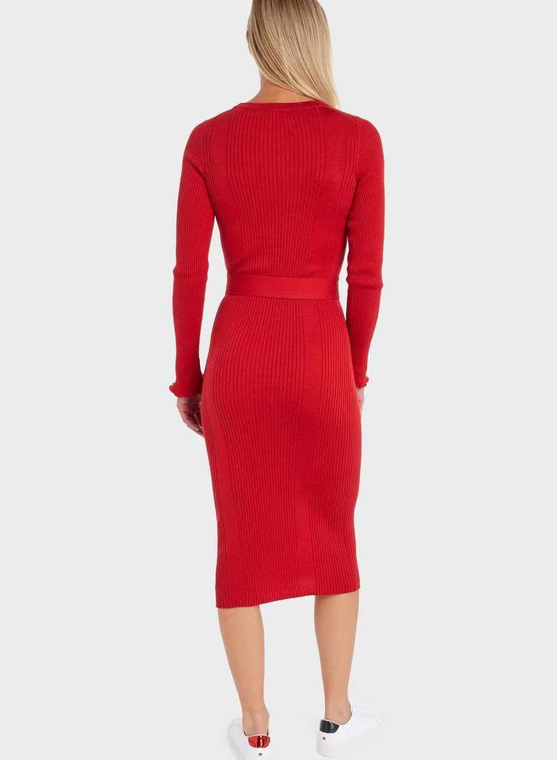 TOMMY HILFIGER Ribbed Tie Detail Dress