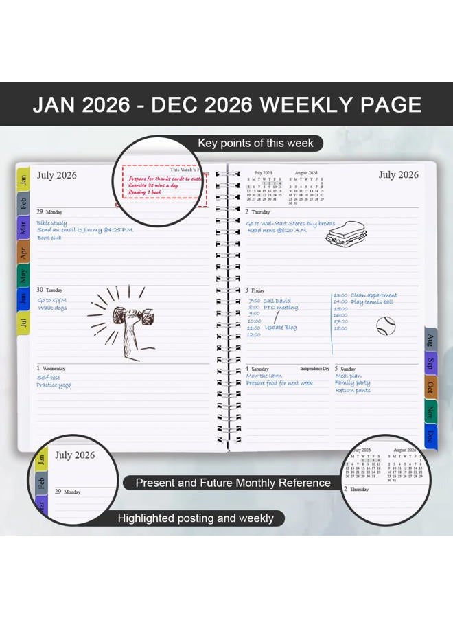 Getvow 2026 Planner - Planner 2026 for Women & Men, January 2026 - December 2026, Monthly and Weekly Calender Planner with 12 Monthly Tabs, 6.4" x 8.5", Black - Image 3