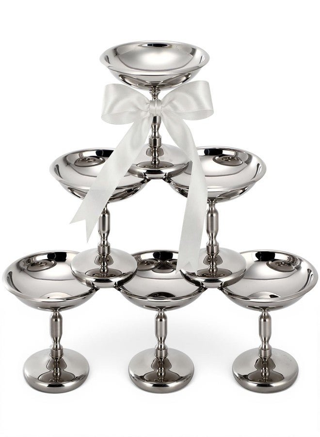 Ferrochef 6 Pcs Mini Stainless Steel Ice Cream Bowls Vintage Silver Serving Pudding Dessert Cup Sauce Bowls Metal Round Footed Yogurt Snack Candy Cups for Mousse Fruit Salad Cake Wedding Party Favor - Image 1