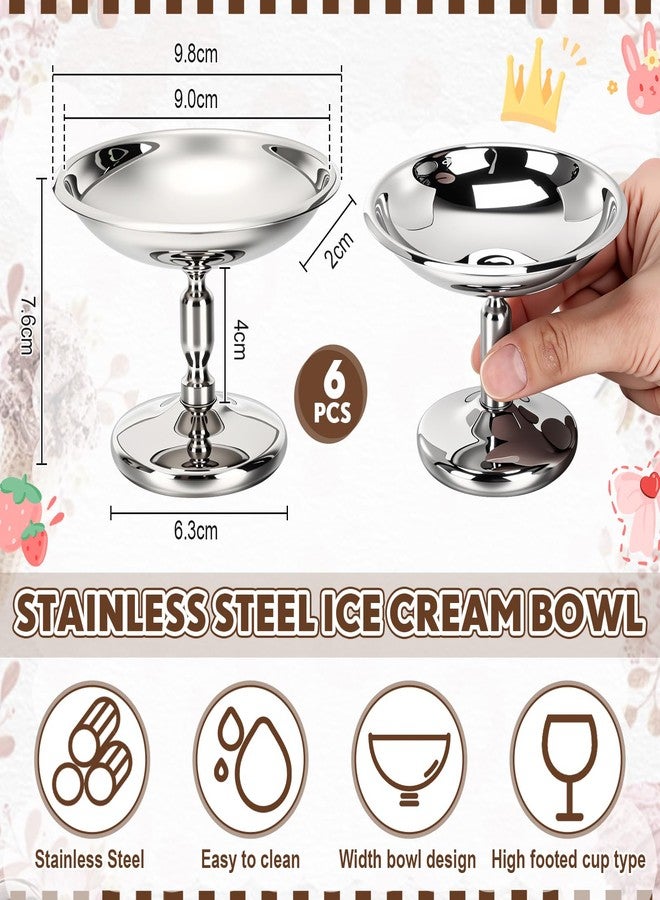 Ferrochef 6 Pcs Mini Stainless Steel Ice Cream Bowls Vintage Silver Serving Pudding Dessert Cup Sauce Bowls Metal Round Footed Yogurt Snack Candy Cups for Mousse Fruit Salad Cake Wedding Party Favor - Image 2