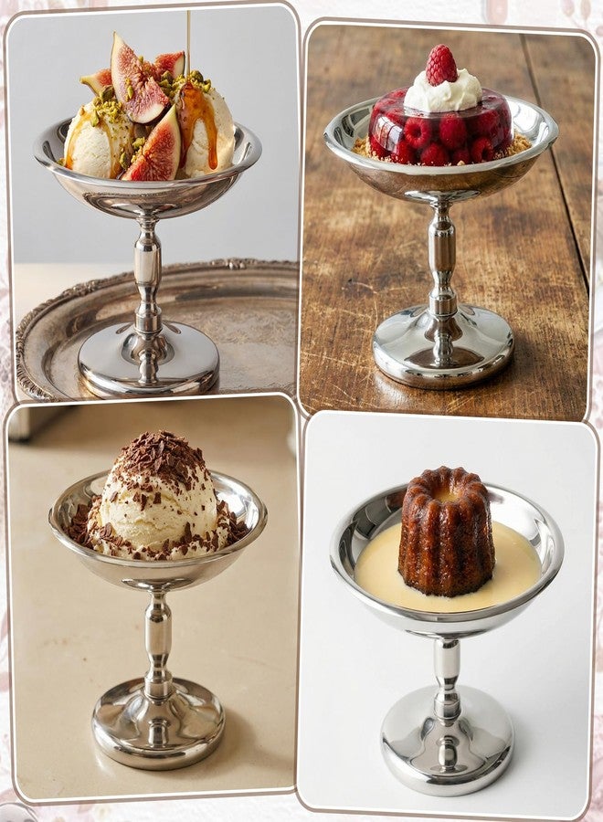 Ferrochef 6 Pcs Mini Stainless Steel Ice Cream Bowls Vintage Silver Serving Pudding Dessert Cup Sauce Bowls Metal Round Footed Yogurt Snack Candy Cups for Mousse Fruit Salad Cake Wedding Party Favor - Image 4