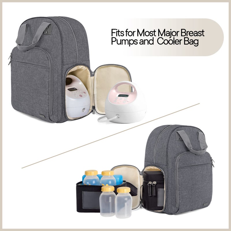 Teamoy Breast Pump Bag, Breast Pump Backpack Compatible with Spectra S1, S2, and Cooler Bag, Pumping Bag with Pockets and 15" Laptop Sleeve for Working Mom, Gray - Image 2