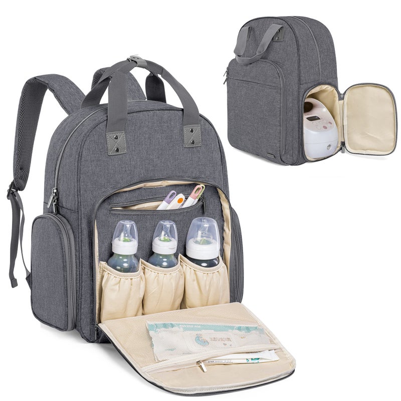 Teamoy Breast Pump Bag, Breast Pump Backpack Compatible with Spectra S1, S2, and Cooler Bag, Pumping Bag with Pockets and 15" Laptop Sleeve for Working Mom, Gray - Image 1
