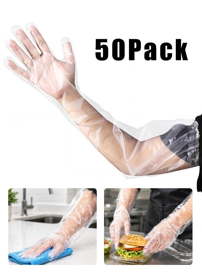 50 Pieces Disposable Waterproof Long Gloves 60cm with Elastic Cuff Household Cleaning Gloves Thick, Waterproof Cpe Gloves, Cleaning Gloves for Kitchen Dishwashing Food Vegetable Washing - Image 1