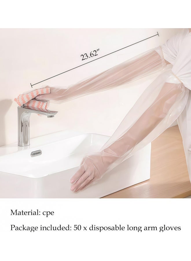 50 Pieces Disposable Waterproof Long Gloves 60cm with Elastic Cuff Household Cleaning Gloves Thick, Waterproof Cpe Gloves, Cleaning Gloves for Kitchen Dishwashing Food Vegetable Washing - Image 2