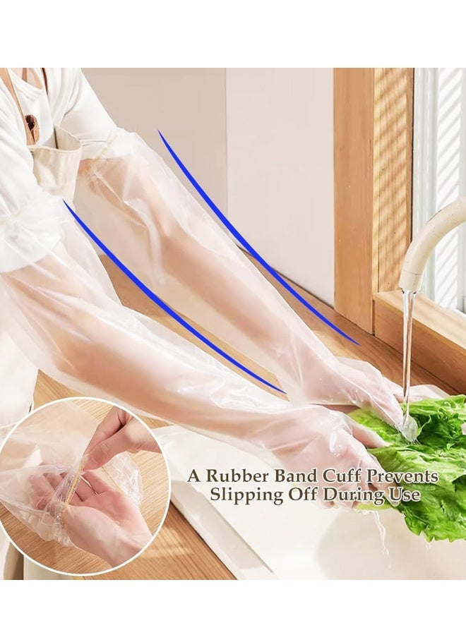 50 Pieces Disposable Waterproof Long Gloves 60cm with Elastic Cuff Household Cleaning Gloves Thick, Waterproof Cpe Gloves, Cleaning Gloves for Kitchen Dishwashing Food Vegetable Washing - Image 5