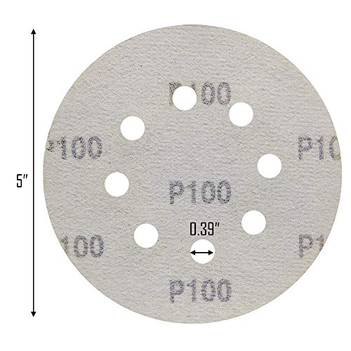 Mestool 5-Inch 8-Hole Hook and Loop Sanding Discs, Orbital Sander Sandpaper Discs, 100 Pieces Round Sandpaper Set, 100 Grit - Image 2