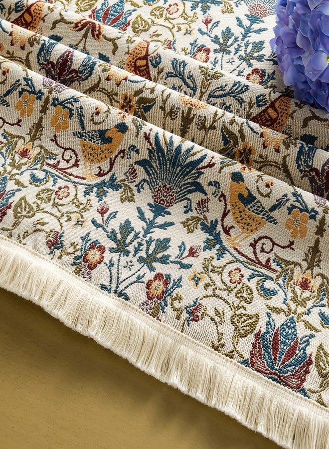 OMMATO Farmhouse Floral Rectangle Tablecloth Vintage Flower Print Table Cloth with Tassel Rustic French Embroidered Boho Tablecloths Durable Outdoor Table Cover for Kitchen,Dining Room,55 x 102 Inch,Cream - Image 2