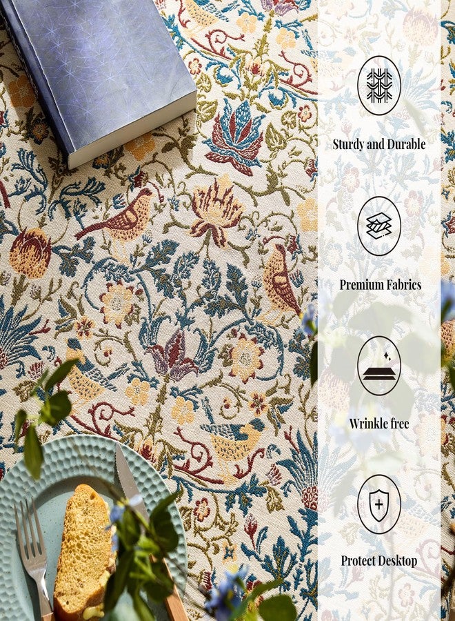 OMMATO Farmhouse Floral Rectangle Tablecloth Vintage Flower Print Table Cloth with Tassel Rustic French Embroidered Boho Tablecloths Durable Outdoor Table Cover for Kitchen,Dining Room,55 x 102 Inch,Cream - Image 3