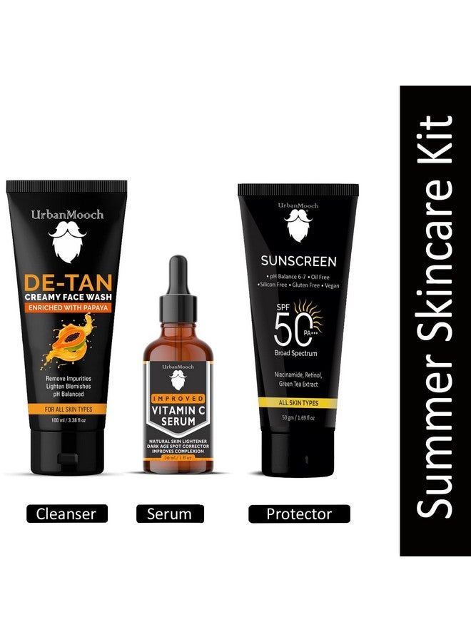 UrbanMooch Men's Skincare Kit with De-Tan Face Wash | Vitamin C Serum | SPF 50 Sunscreen pa+++ | Summer Skin Care Kit for Men | Rakhi Gift for Brothers - Image 2