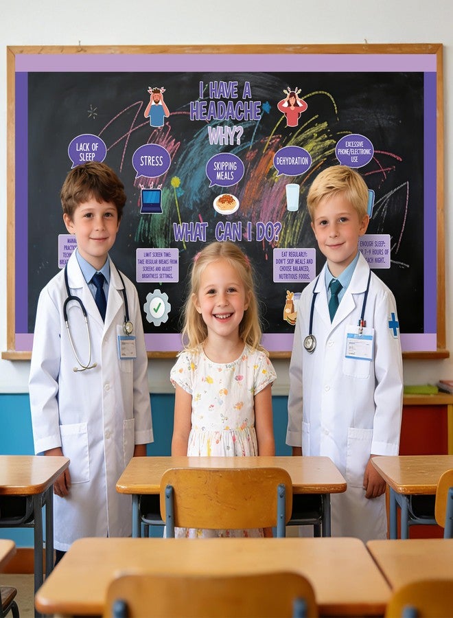 CPicdn 80Pcs Headache Advice Bulletin Board Classroom Decorations, Health Theme Cutouts Name Tag Purple Border Trim School Nurse Office Poster Hospital Healthcare Clinic Decor Wall Chalkboard Supplies - Image 5