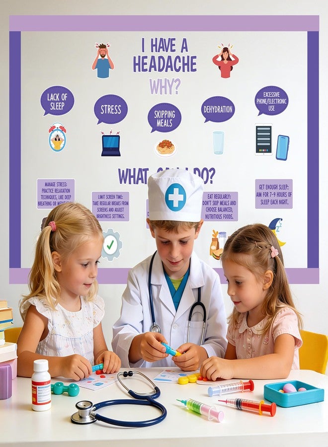 CPicdn 80Pcs Headache Advice Bulletin Board Classroom Decorations, Health Theme Cutouts Name Tag Purple Border Trim School Nurse Office Poster Hospital Healthcare Clinic Decor Wall Chalkboard Supplies - Image 4