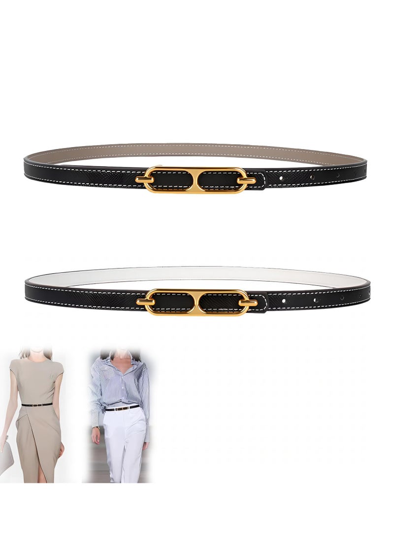KASTWAVE Women Skinny Leather Belt Thin Waist Belt with Metal Buckle for Pants Jeans Dresses, 2 Pack  - Image 1