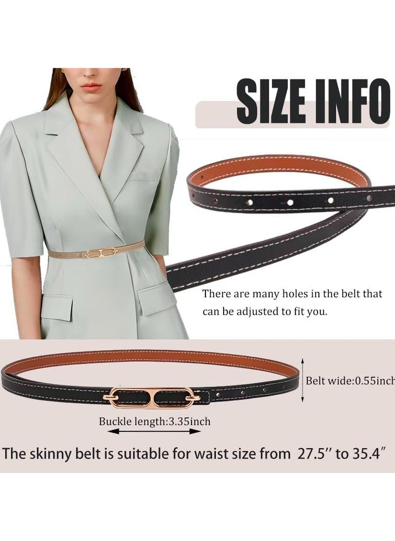 KASTWAVE Women Skinny Leather Belt Thin Waist Belt with Metal Buckle for Pants Jeans Dresses, 2 Pack  - Image 4