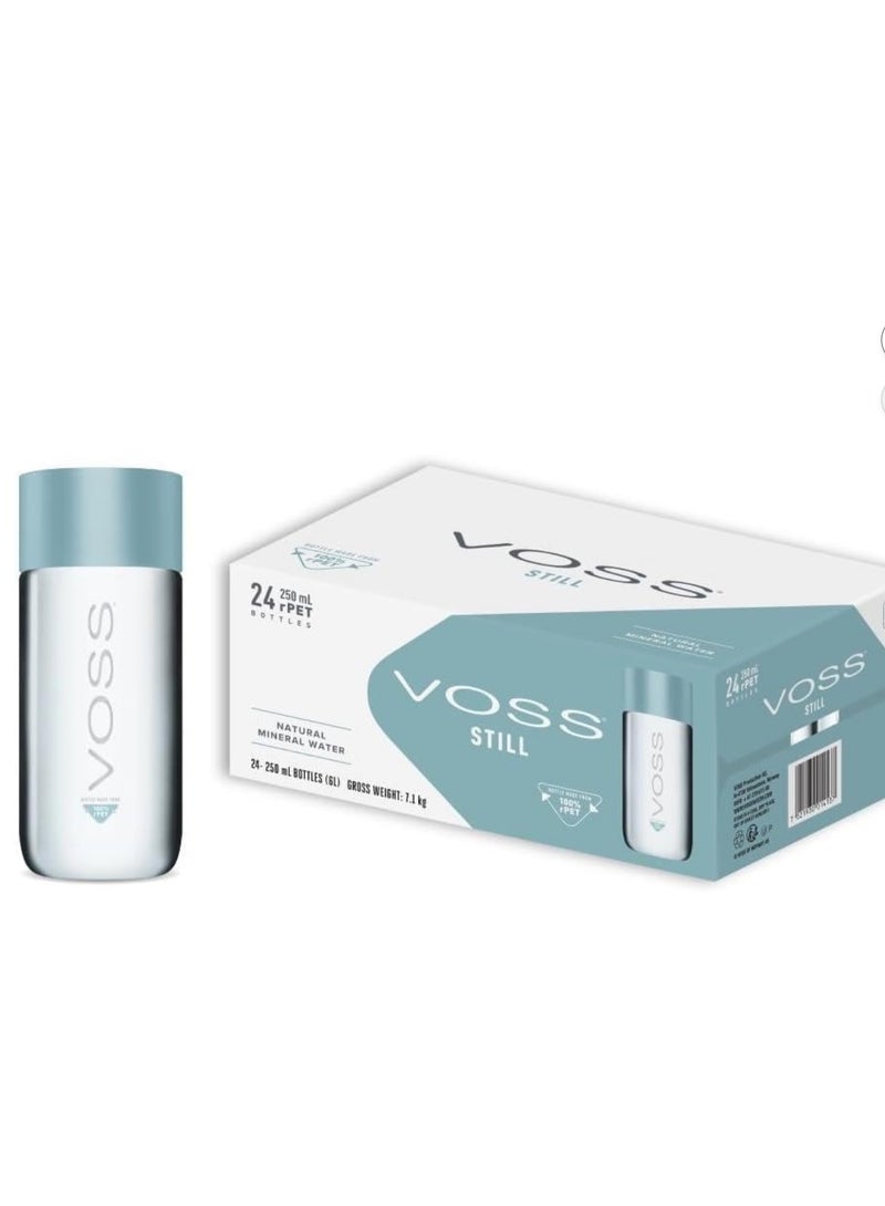 فوس VOSS Premium Mineral Water 250ml x 24-100% RPET Water Bottle - Pure Drinking Still Water with Unique & Iconic Bottle Design - Image 1