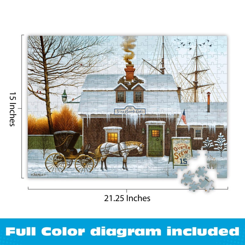 Buffalo Games Oversized Puzzle Belly Warmers by Charles Wysocki 300 Piece Jigsaw Puzzle for Adults Large Pieces Winter Americana Scene with Reference Poster - Image 3