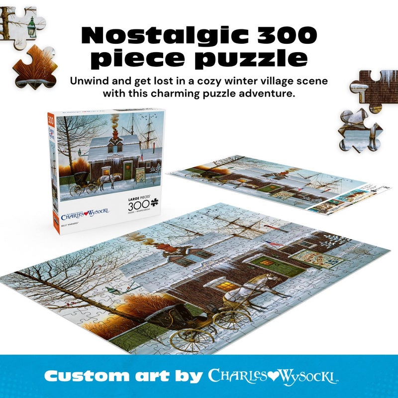 Buffalo Games Oversized Puzzle Belly Warmers by Charles Wysocki 300 Piece Jigsaw Puzzle for Adults Large Pieces Winter Americana Scene with Reference Poster - Image 2