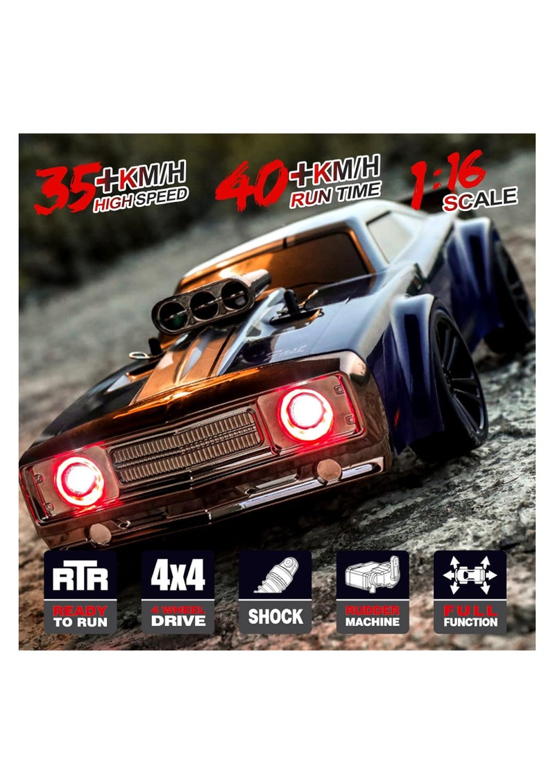 مايتويز سيارة التحكم عن بعد من Mytoys بمقياس 1/16 38 كم/ساعة عالية السرعة RC Drift Car للأطفال البالغين 4X4 على الطرق الوعرة الانجراف شاحنة سيارة العضلات، التحكم في السرعة والتوجيه سيارة سباق الانجراف مع 7 أوضاع زاوية أضواء العيون - Image 2