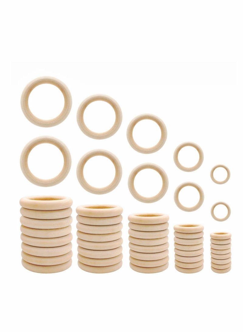 Excefore 50 pcs Natural Wood Rings Smooth Unfinished Wooden Rings for for DIY Craft, Ring Pendant and Connectors Jewelry Making (1.2”,1.6”,2“,2.4”,2.8“) - Image 1
