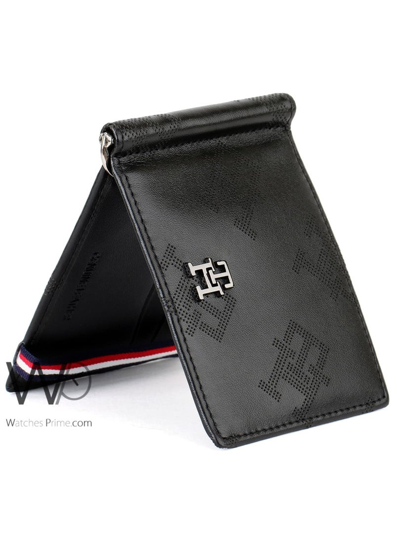 Tommy Icons Tommy Hilfiger Men's Genuine Leather Money Clip Wallet - Black - Patterned - Image 4