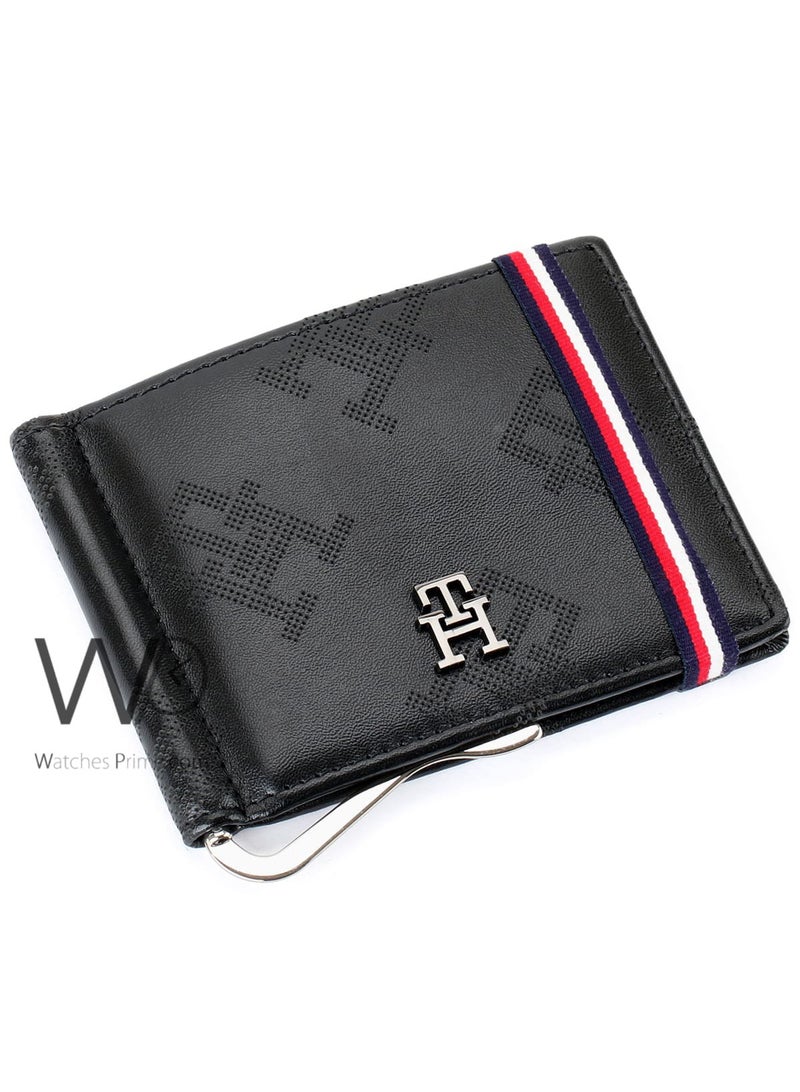 Tommy Icons Tommy Hilfiger Men's Genuine Leather Money Clip Wallet - Black - Patterned - Image 1