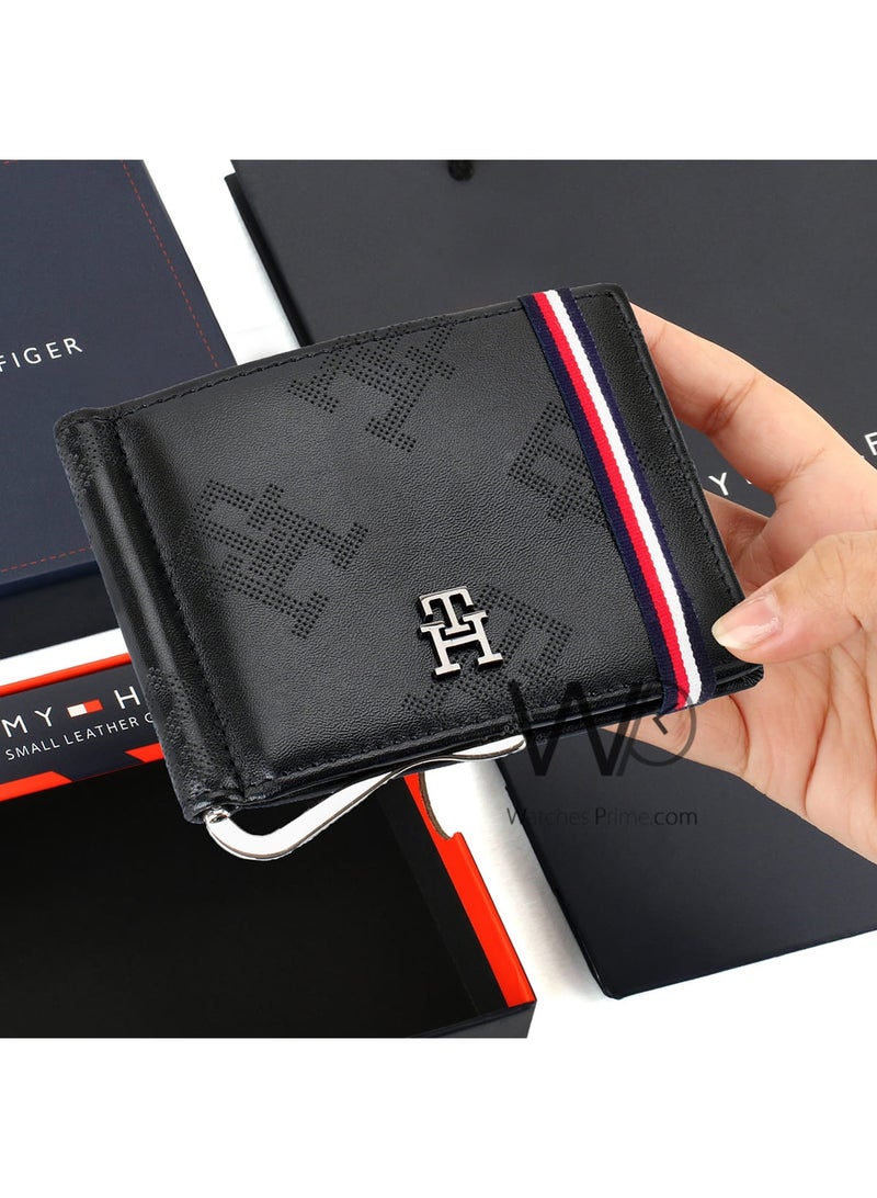 Tommy Icons Tommy Hilfiger Men's Genuine Leather Money Clip Wallet - Black - Patterned - Image 2