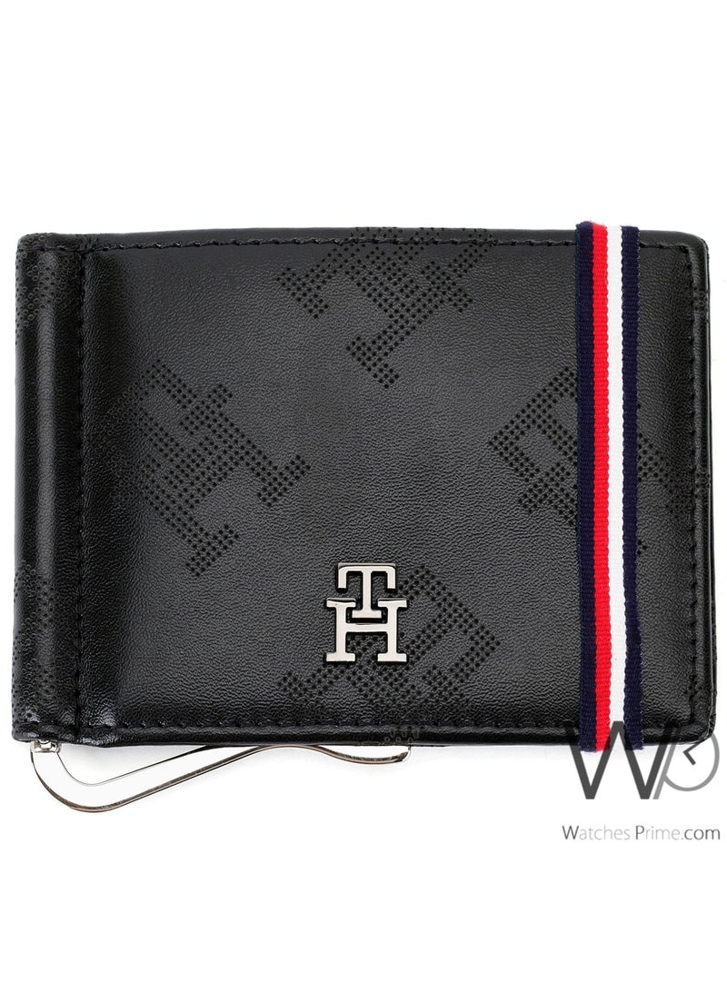 Tommy Icons Tommy Hilfiger Men's Genuine Leather Money Clip Wallet - Black - Patterned - Image 5